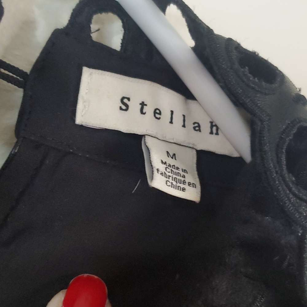 Stellah Faux Leather Eyelet Trim Black Blouse Top Size Med Edgy Whimsigoth - Picture 5 of 13